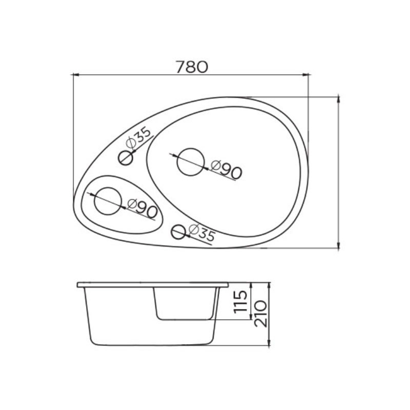 Metalac granitna usadna sudopera xElipse siva 780x500 ø90