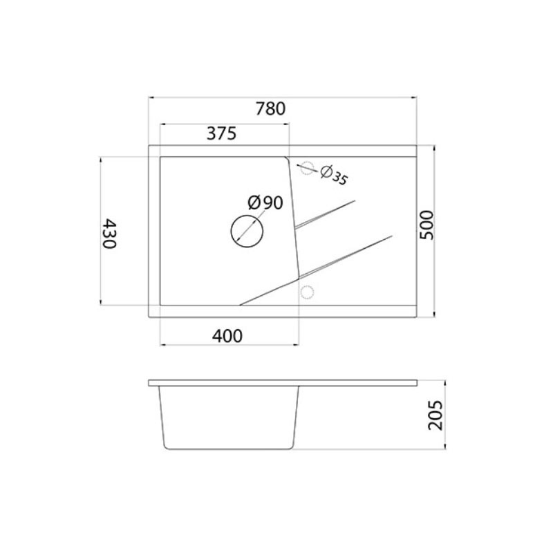 Metalac granitna usadna sudopera xLinea Plus crna 780x500 Ø90