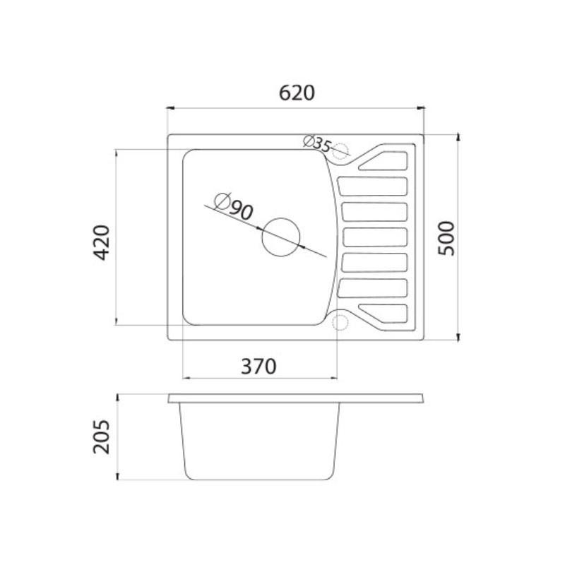 Metalac granitna usadna sudopera xQuadro M crna 620x500 Ø90