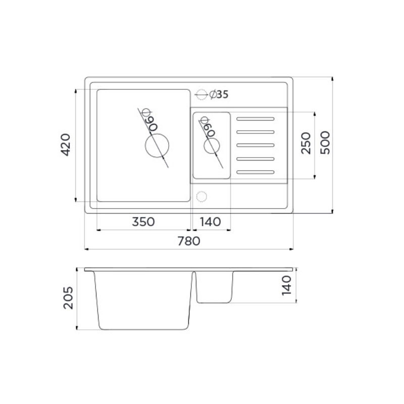 Metalac granitna usadna sudopera xQuadro Plus 1.5D bela Ø90/60