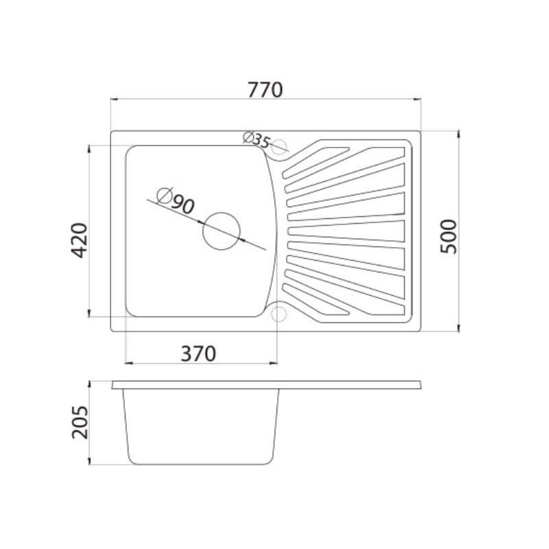 Metalac granitna usadna sudopera xQuadro Plus siva 770x500 Ø90