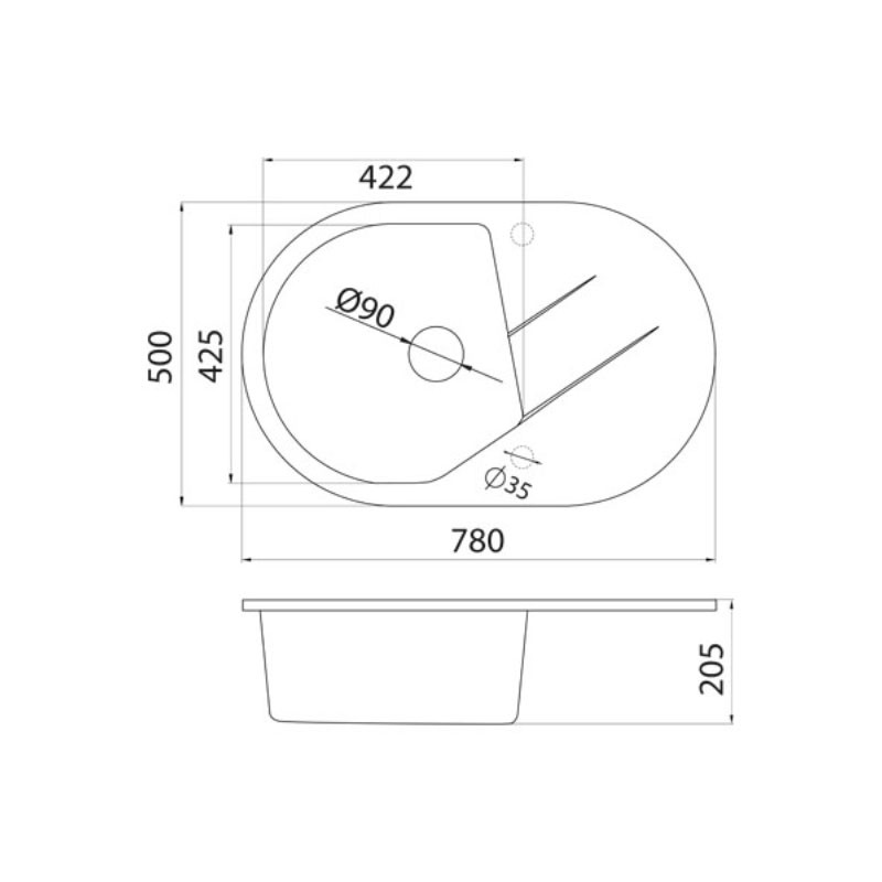 Metalac granitna usadna sudopera xVesta Plus siva 780x500 ø90